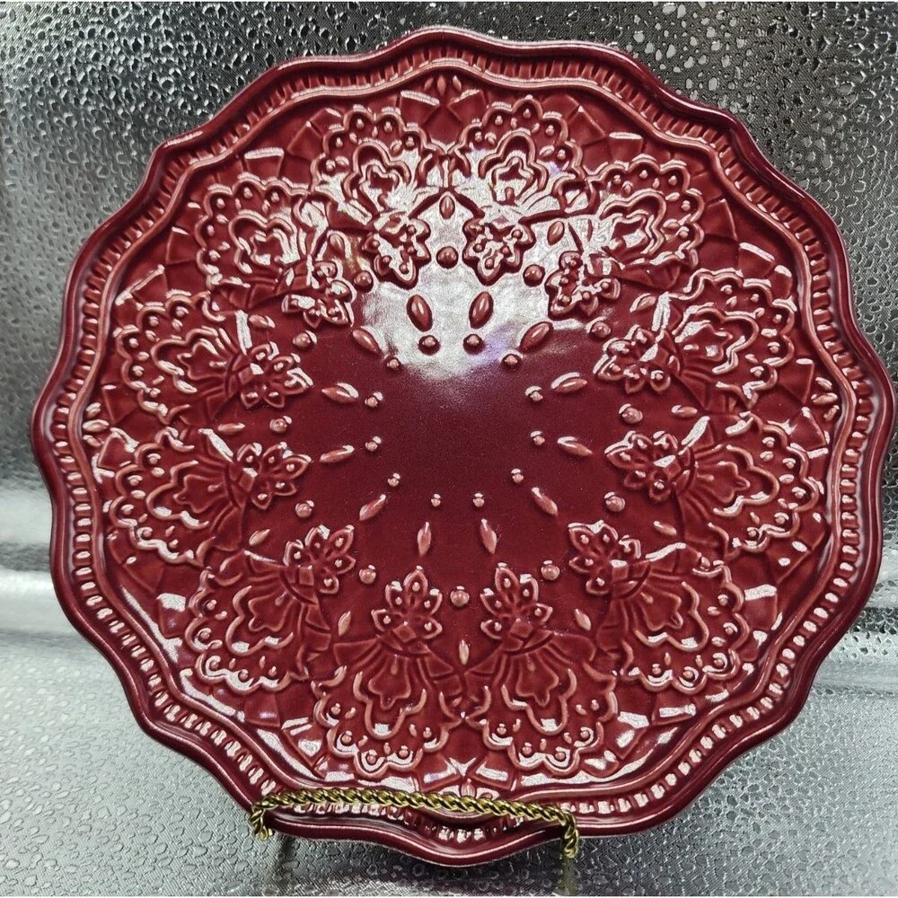 Pioneer Woman ~ Red ~ FARMHOUSE LACE Stoneware Salad Plates (Set of 3) READ!!